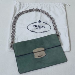 PRADA Camoscio Suede Metal Sound Bag Green
